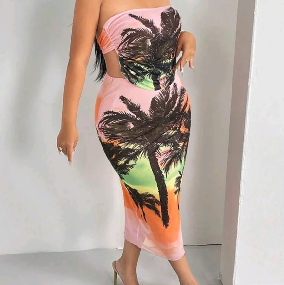 SHEIN 2XL Tropical Print Tube Top and Skirt - Picture 6 of 17